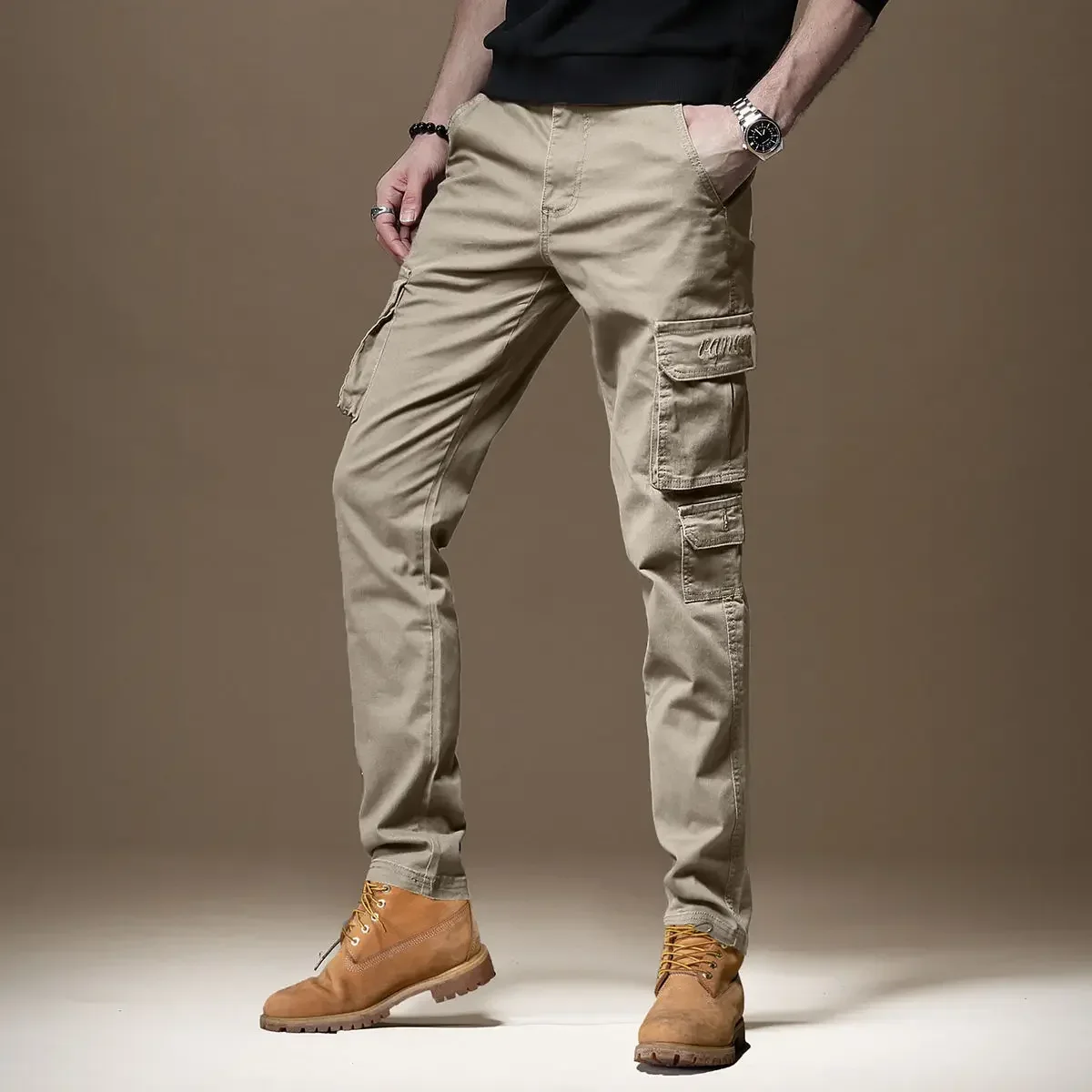 Woodworking Brand - Calças homem preto magro calças de