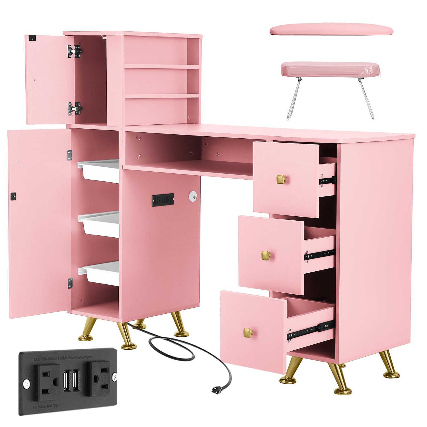 Woodworking Nails - Mesa de Unhas Rosa para Técnicos